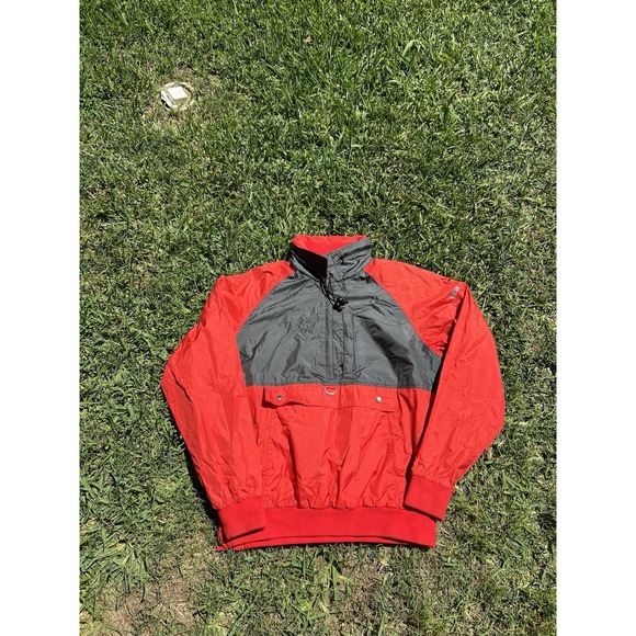 Descente Hooded Windbreaker Jacket Mens XL Red Gray - Picture 1 of 9